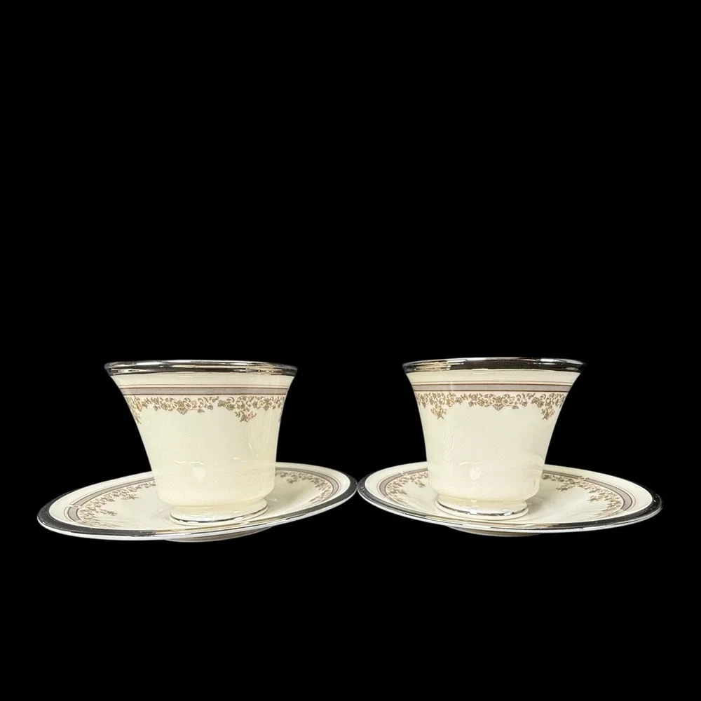 Lenox Lace Point Footed Tea Coffee‎ Cups With Saucers Set Of 2 Read